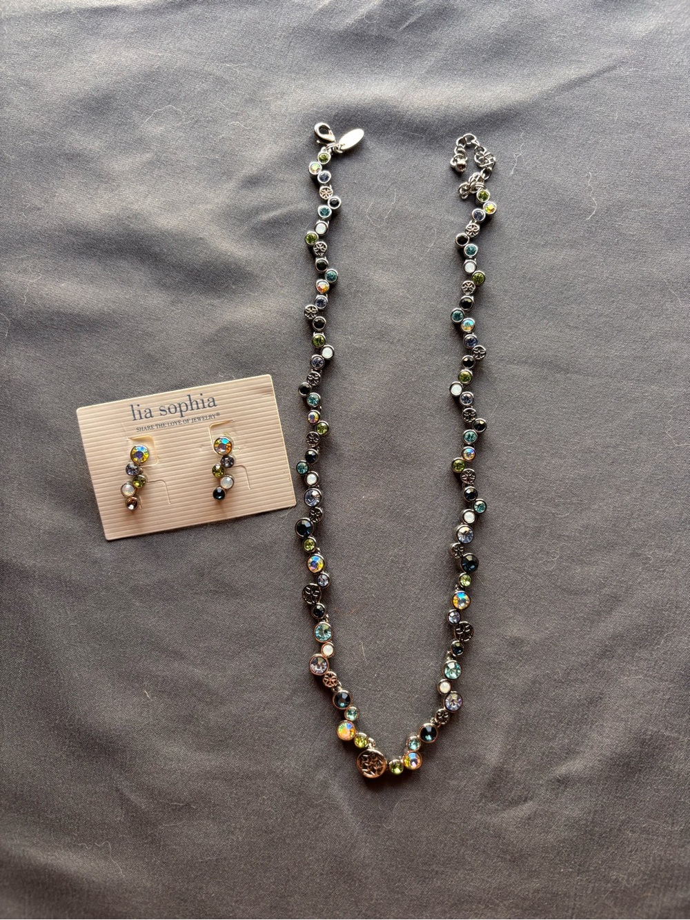 Lia Sophia Multicolor Crystal and Navy Accents Necklace with Earrings - Picture 2 of 4